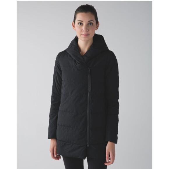 lululemon athletica Jackets & Blazers - Lululemon Puffy Blanket Jacket Size 4‎ Black Hooded 2 Way Zipper W4D71S